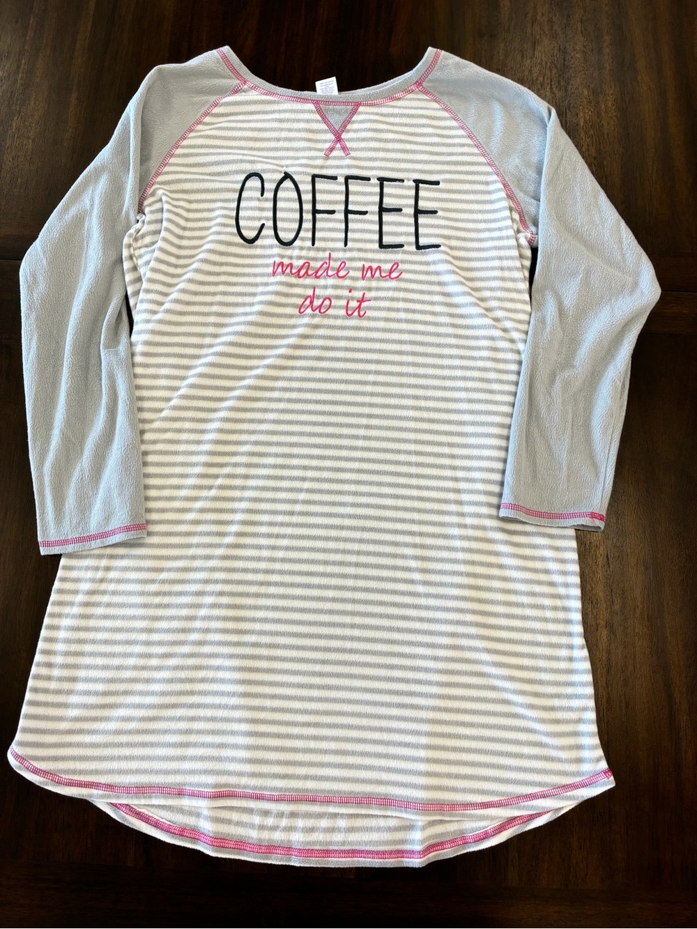Sleep Chic Women’s Pajama Top - Gray Stripe with Pink Trim